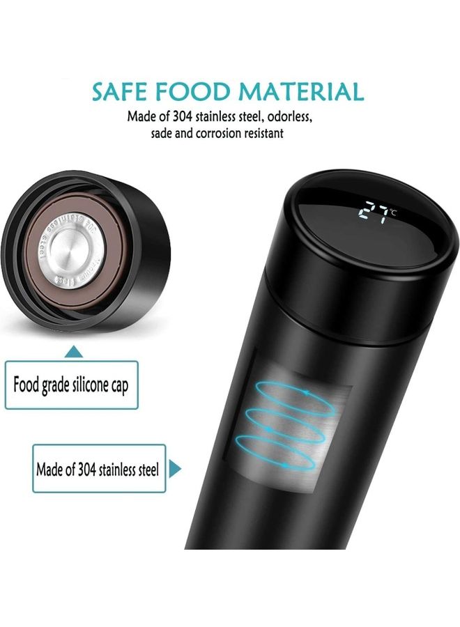 XiuWoo - Intelligent Temperature Display Vacuum Insulated Water Bottle Black 500ml - Image 1