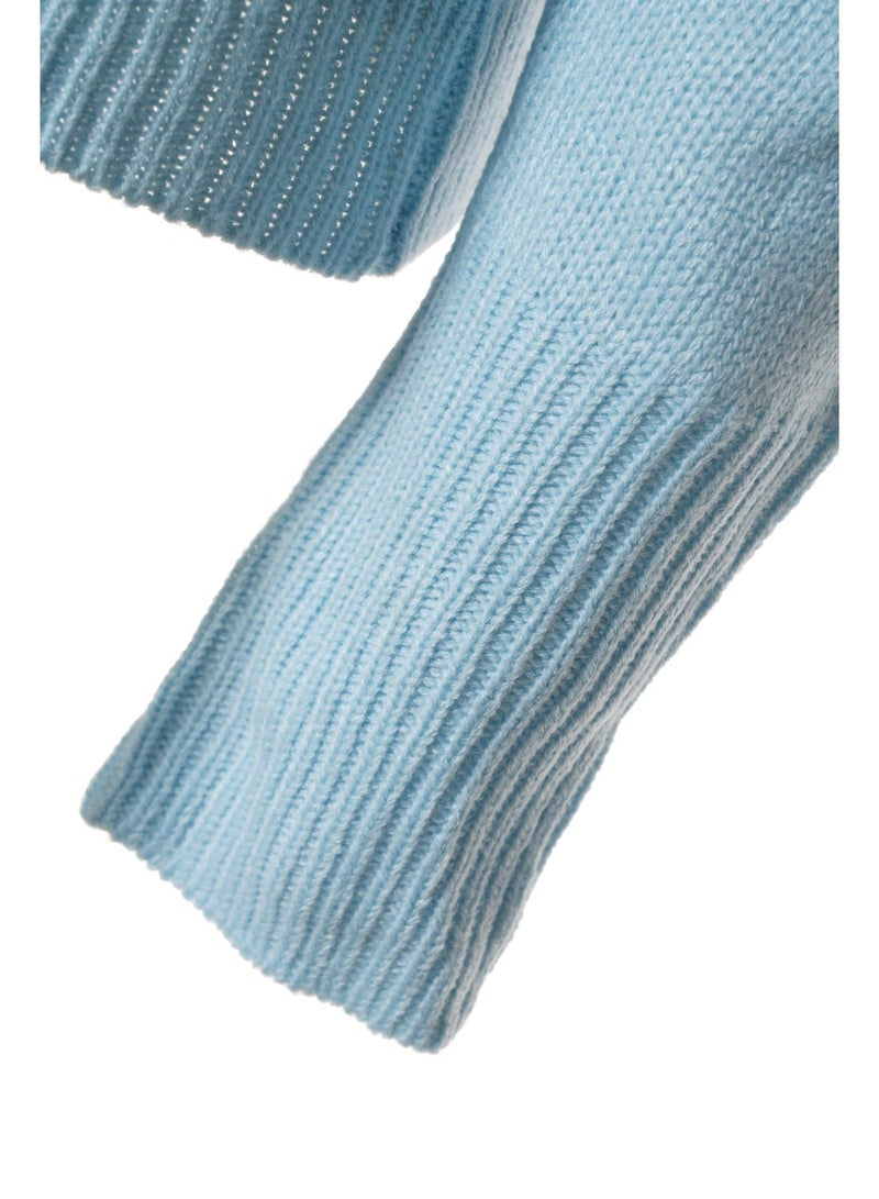 Aila Crew neck puff sleeve solid sweater Blue  - Image 5