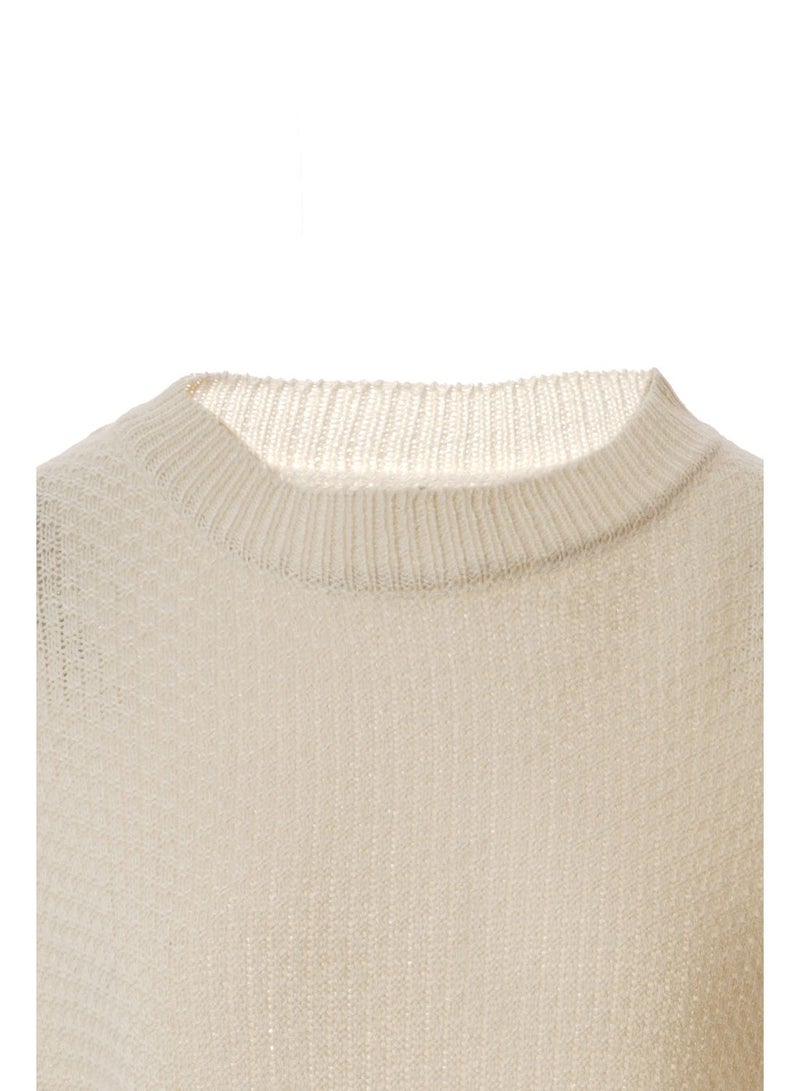Aila Solid drop shoulder sleeve split sweater Off White  - Image 5