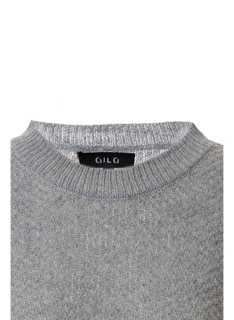 Aila - Solid drop shoulder sleeve split sweater Grey - Image 1