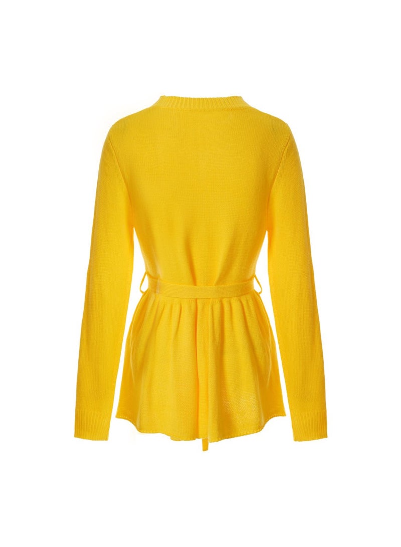Aila Round neck self tie peplum sweater Yellow  - Image 3