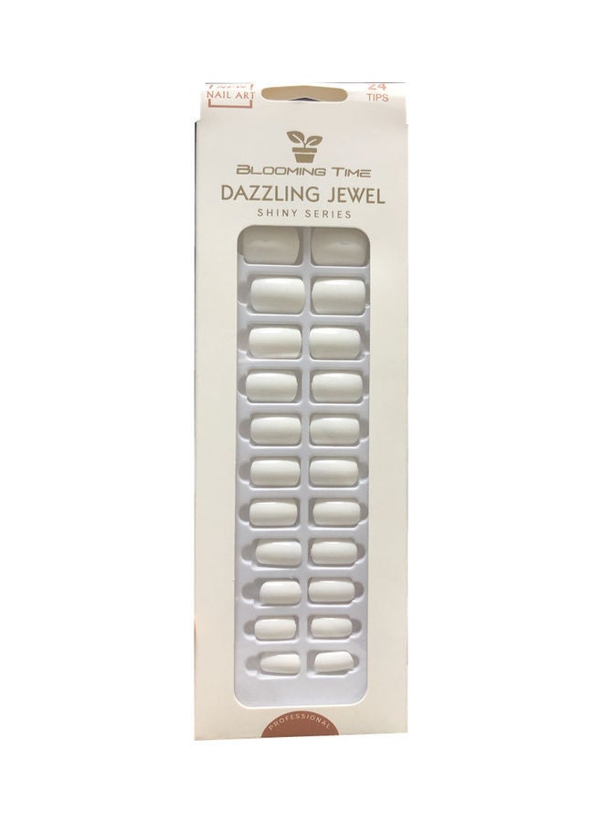 BLOOMING TIME 24-Piece Full Cover Press On Fake Nail Tips Natural White - Image 1