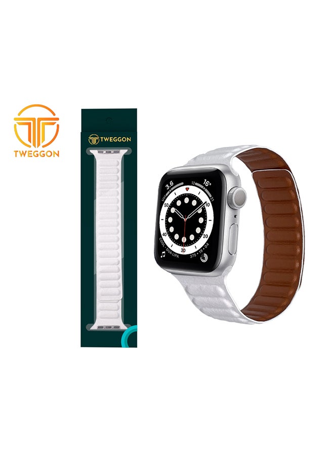 TWEGGON - Replacement Leather Link Apple Watch Band for Series 8 & 7 45/44/42mm White - Image 1