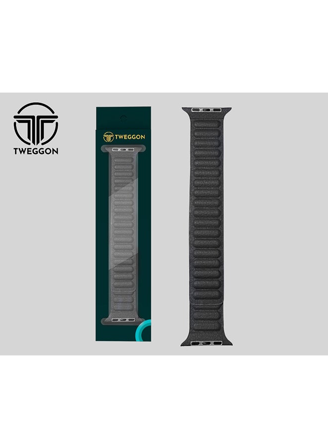 TWEGGON - Replacement Leather Link Apple Watch Band Series 8 & 7 45/44/42mm Black - Image 1