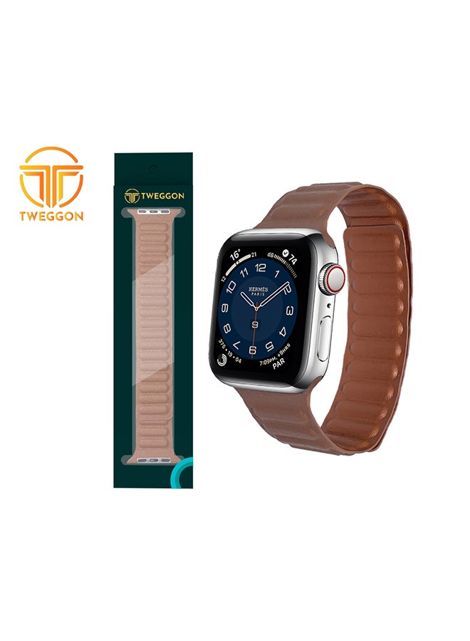 TWEGGON - Replacement Leather Link Apple Watch Band for 45/44/42mm Brown - Image 1