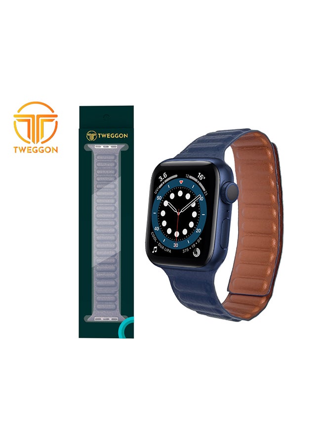 TWEGGON - Replacement Leather Link Apple Watch Band for Series 8 45/44/42mm Dark Blue - Image 1