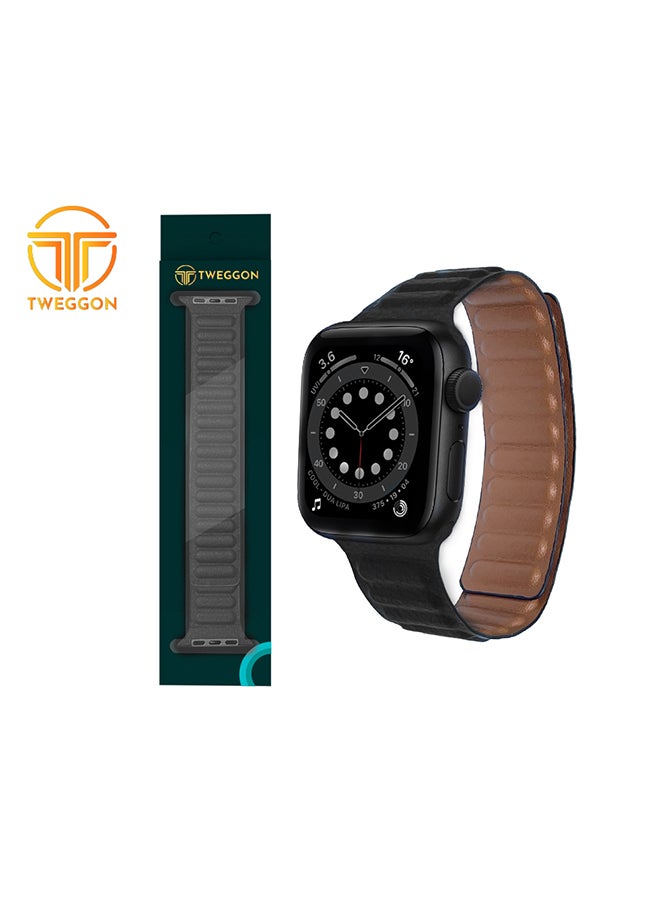TWEGGON - Replacement Leather Link Apple Watch Band Series 8 & 7 45/44/42mm Black - Image 1