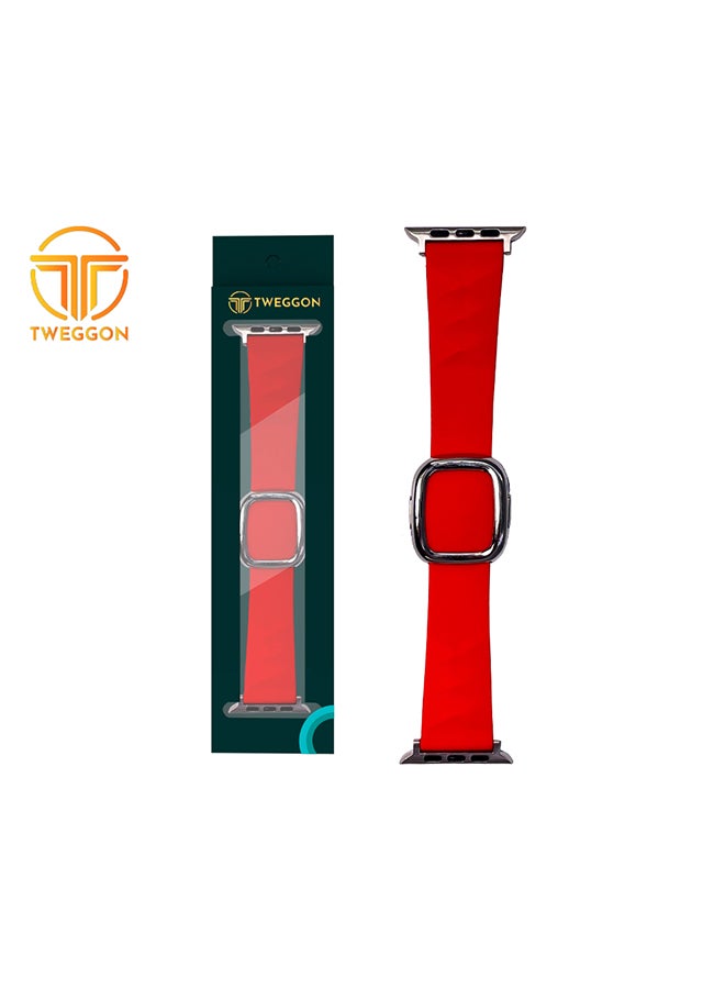 TWEGGON Replacement Apple Watch Band with Modern Wind Buckle for 45/44/42mm Red - Image 2