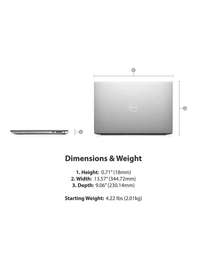 ديل - لابتوب XPS 15 9510 بشاشة 15.6 بوصة بدقةٍ كاملة الوضوح، ومعالج كور I9 طراز 11900H وذاكرة رام 16 جيجابايت ومحرك أقراص SSD سعة 1 تيرابايت وبطاقة رسومات إنفيديا RTX 3050Ti سعة 4 جيجابايت ونظام تشغيل ويندوز 10 / الإصدار العالمي الإنجليزية/العربية لون فضي بلاتيني من الخارج وأسود من الداخل - Image 1