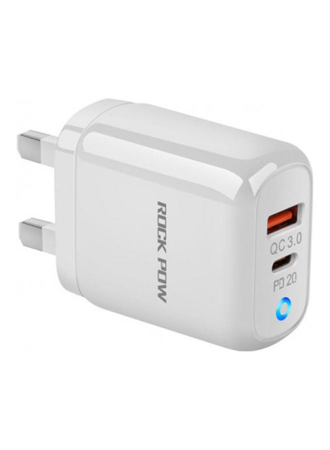 روك بو - شاحن USB Type-C بقدرة 20 وات لهواتف آيفون 13/12/11 برو ماكس/X/XR/XS/8/SE 2020/آي باد/سامسونج/S20 هواوي P40/P30. أبيض - Image 1