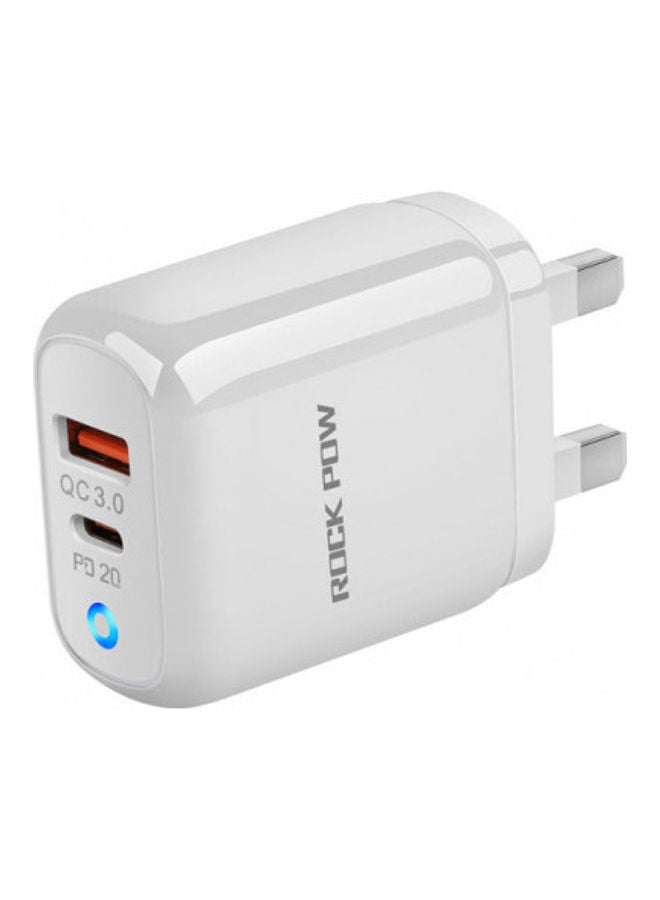 روك بو - شاحن USB Type-C بقدرة 20 وات لهواتف آيفون 13/12/11 برو ماكس/X/XR/XS/8/SE 2020/آي باد/سامسونج/S20 هواوي P40/P30. أبيض - Image 1