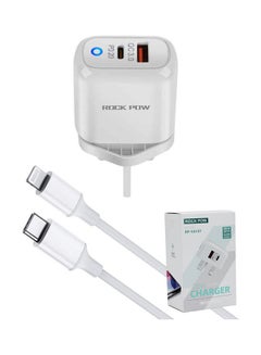 روك بو شاحن USB Type-C لهواتف آيفون 13/12/11 برو ماكس X/XR/XS/8/SE 2020/آي باد/سامسونج S20/هواوي P40/P30 أبيض  - Image 1
