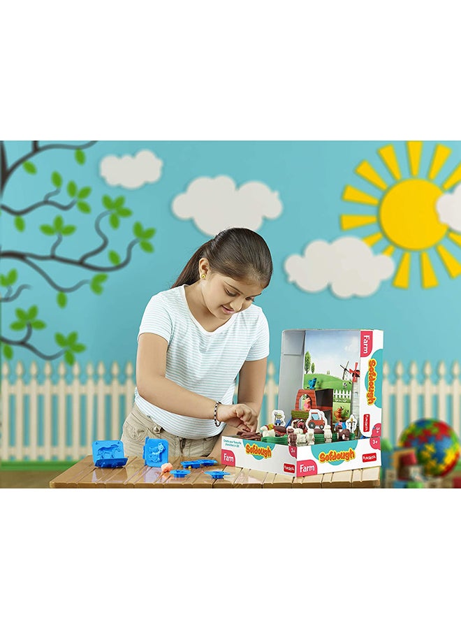 فنسكول Fundough Farm Playset With A Barn Windmill Tractor Moulds Colourful Dough And Clay For Kids 30.5x7x24.2cm  - Image 3