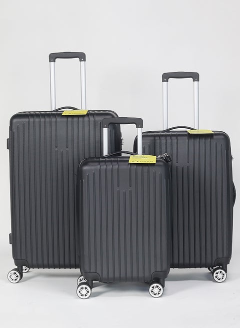 3-Piece ABS Hardside Spinner Iron Rod Luggage Trolley Set 20/24/28 Inch Black