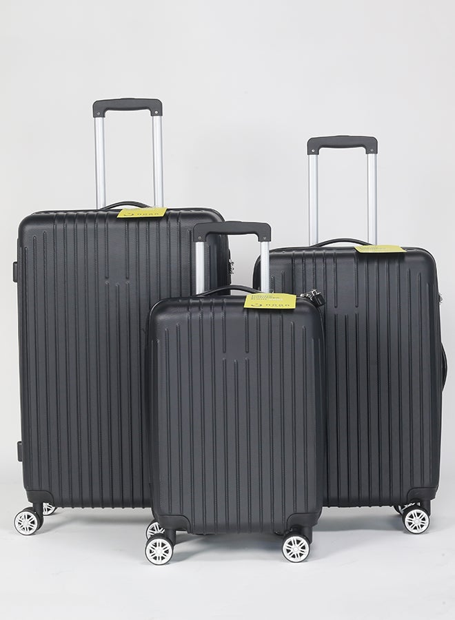 Noon East - 3-Piece ABS Hardside Spinner Iron Rod Luggage Trolley Set 20/24/28 Inch Black - Image 1