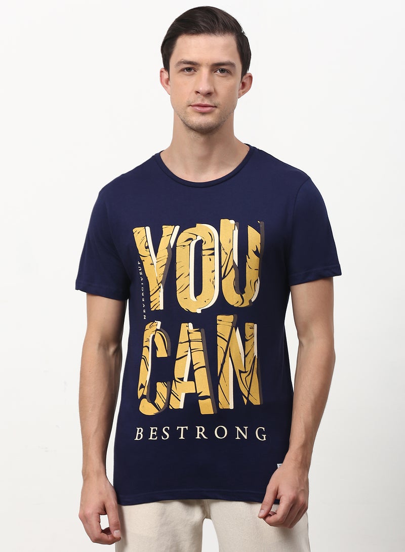 You Can Bestrong Printed Regular Fit Crew Neck T-Shirt Dark Eclipse Blue - v1632058807/N44343363V_1