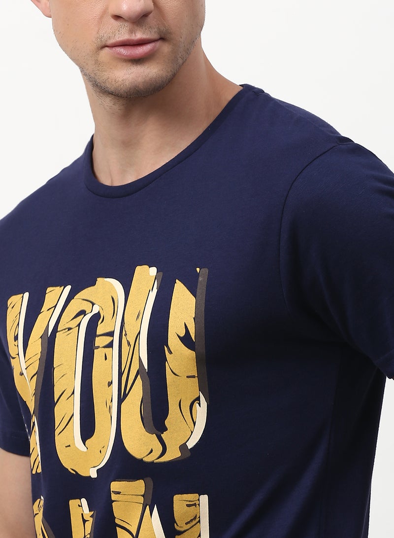 You Can Bestrong Printed Regular Fit Crew Neck T-Shirt Dark Eclipse Blue - v1632058808/N44343363V_4