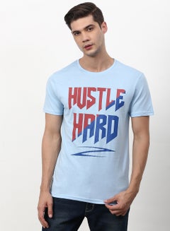 ABOF Slogan Printed Crew Neck Regular Fit T-Shirt Very Light Blue  - Image 1
