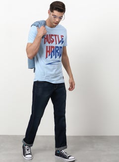 ABOF Slogan Printed Crew Neck Regular Fit T-Shirt Very Light Blue  - Image 3