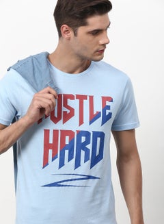 ABOF Slogan Printed Crew Neck Regular Fit T-Shirt Very Light Blue  - Image 4