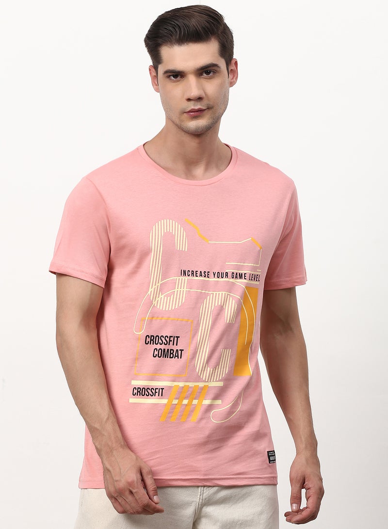 Increase Your Game Level Graphic Printed Crew Neck T-Shirt Coral Pink - v1632058822/N44343778V_1