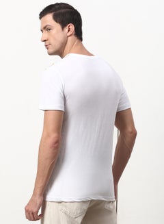 ABOF All Over Printed Regular Fit Crew Neck T-Shirt White/Yellow  - Image 2
