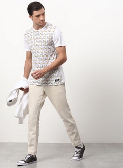 ABOF All Over Printed Regular Fit Crew Neck T-Shirt White/Yellow  - Image 3