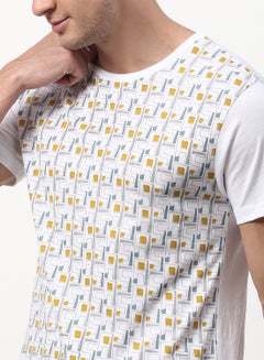 ABOF All Over Printed Regular Fit Crew Neck T-Shirt White/Yellow  - Image 4
