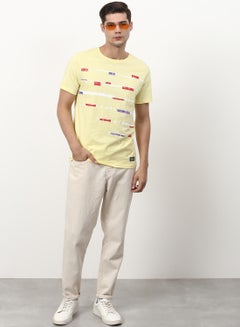 ABOF Graphic Printed Crew Neck Regular Fit T-Shirt Light Golderod Yellow  - Image 3