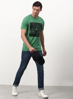 ABOF Graphic Printed Crew Neck Regular Fit T-Shirt Green/Jet Black  - Image 3