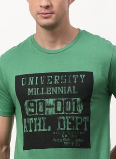 ABOF Graphic Printed Crew Neck Regular Fit T-Shirt Green/Jet Black  - Image 4