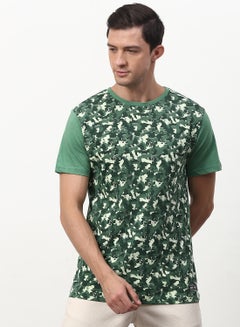 ABOF All Over Printed Crew Neck Regular Fit T-Shirt Medium Green  - Image 1