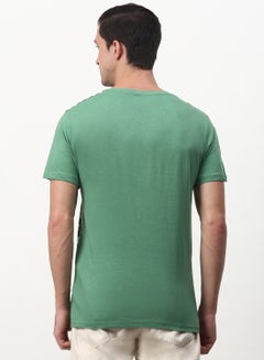 ABOF All Over Printed Crew Neck Regular Fit T-Shirt Medium Green  - Image 2