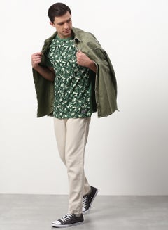 ABOF All Over Printed Crew Neck Regular Fit T-Shirt Medium Green  - Image 3