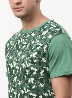 ABOF All Over Printed Crew Neck Regular Fit T-Shirt Medium Green  - Image 4