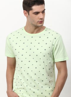 ABOF All Over Printed Regular Fit Crew Neck T-Shirt Light Mint Green  - Image 4
