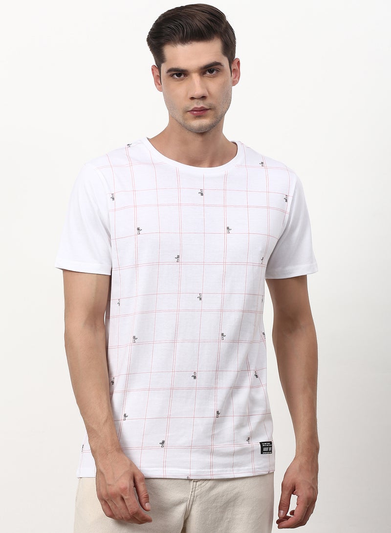 ABOF - All Over Printed Crew Neck Regular Fit T-Shirt Cotton White - Image 1