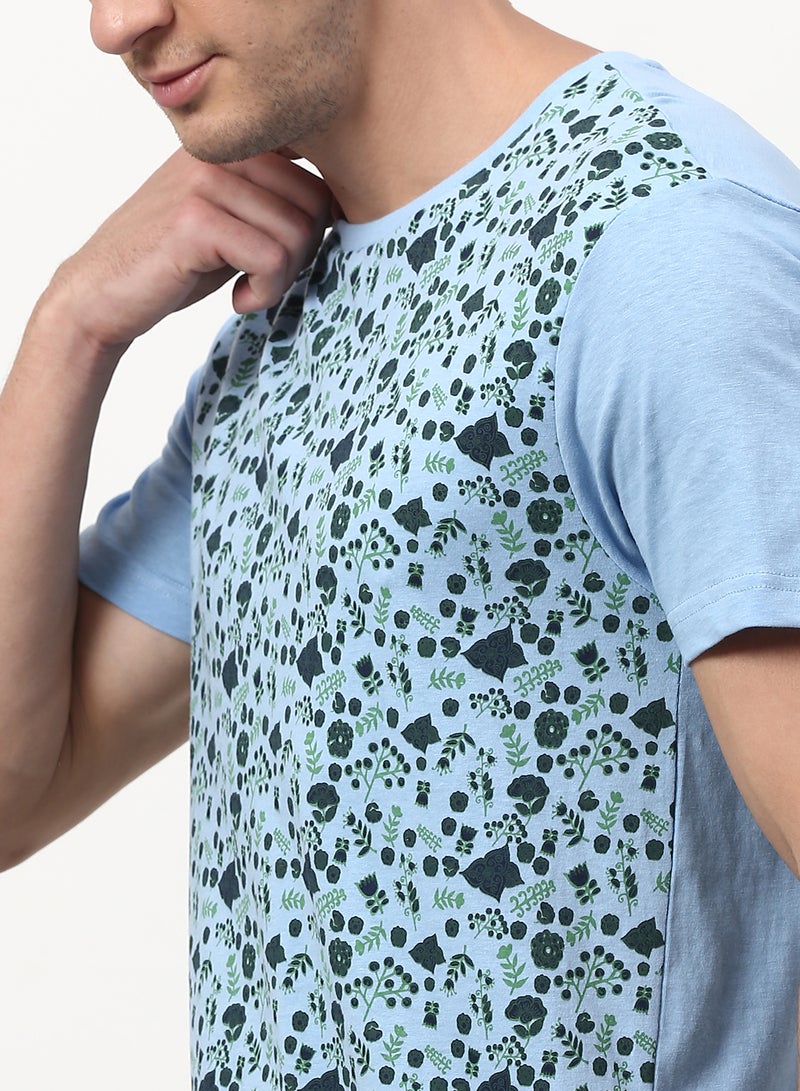 ABOF Floral Printed Regular Fit Crew Neck T-Shirt Blue/Black  - Image 4