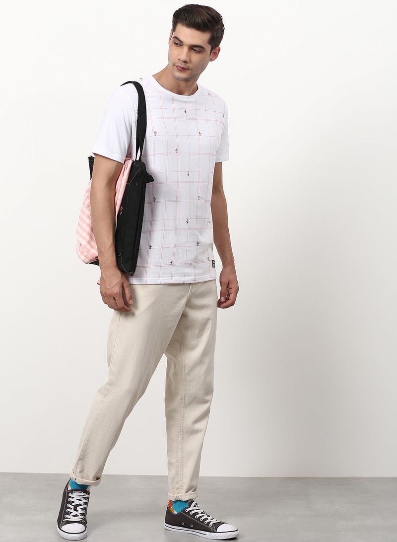 ABOF - All Over Printed Crew Neck Regular Fit T-Shirt Cotton White - Image 1
