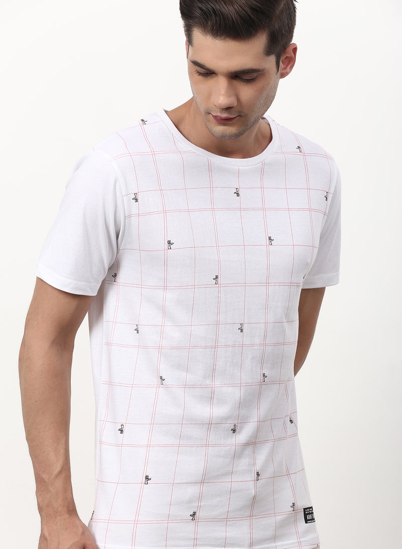 ABOF - All Over Printed Crew Neck Regular Fit T-Shirt Cotton White - Image 1