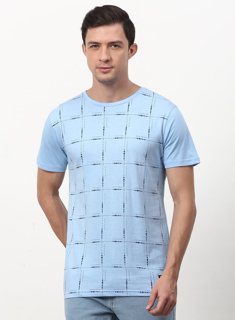 ABOF - All Over Printed Regular Fit Crew Neck T-Shirt Sky Blue/Black - Image 1