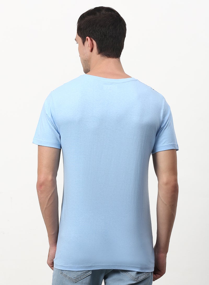 ABOF - All Over Printed Regular Fit Crew Neck T-Shirt Sky Blue/Black - Image 1