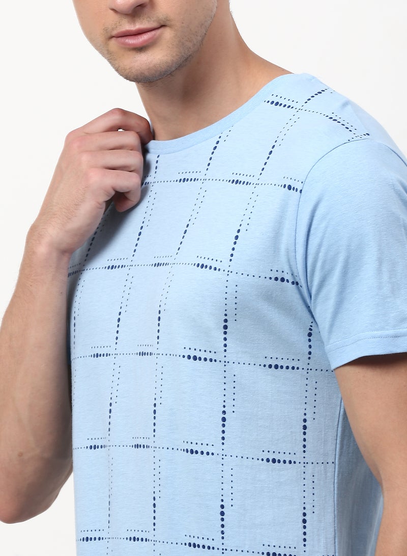 ABOF - All Over Printed Regular Fit Crew Neck T-Shirt Sky Blue/Black - Image 1