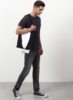 ABOF All Over Printed Regular Fit Crew Neck T-Shirt Charcoal Grey  - Image 3