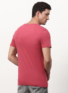 ABOF Graphic Printed Crew Neck Regular Fit T-Shirt Pink  - Image 2