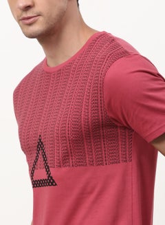 ABOF Graphic Printed Crew Neck Regular Fit T-Shirt Pink  - Image 4