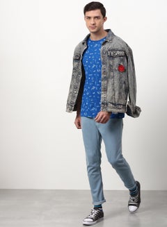 ABOF All Over Printed Regular Fit Crew Neck T-Shirt Blue/White  - Image 3