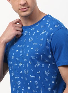 ABOF All Over Printed Regular Fit Crew Neck T-Shirt Blue/White  - Image 4