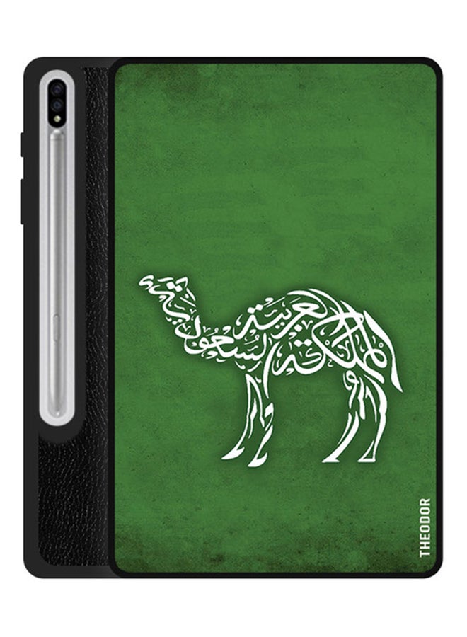 ثيودور غطاء حماية واقٍ قلاب لجهاز سامسونج جالاكسي تاب S7 بلس مع خاصية السكون/ الاستيقاظ التلقائي بتصميم جمل أخضر/ أبيض - Image 1