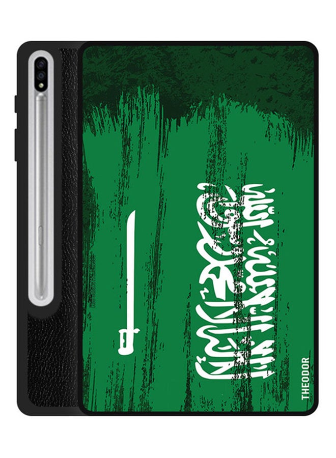 ثيودور غطاء حماية واق قلاب لجهاز سامسونج جالاكسي تاب S7 بلس بخاصية النوم/ الاستيقاظ التلقائي بتصميم علم أخضر/ أبيض - Image 1